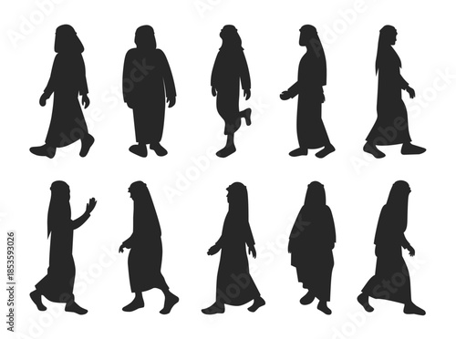 Set of Black Arabic Man Walking Silhouette