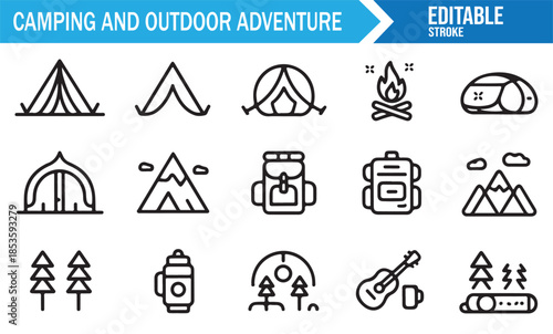 Outdoor recreation and camping gear icons
