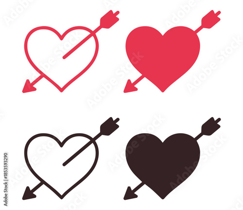 heart with arrow cupid icons set flat vector romance design