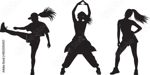 Three Silhouettes of Women Dancing in Hip Hop Style