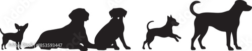 Silhouettes of Five Dogs of Different Breeds and Poses