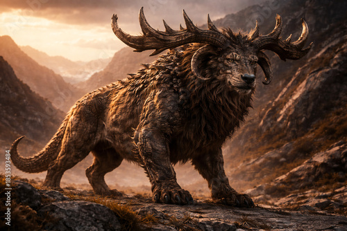 Wallpaper Mural Mythisches Fantasy-Wesen mit gewaltigem Geweih in epischer Landschaft Torontodigital.ca