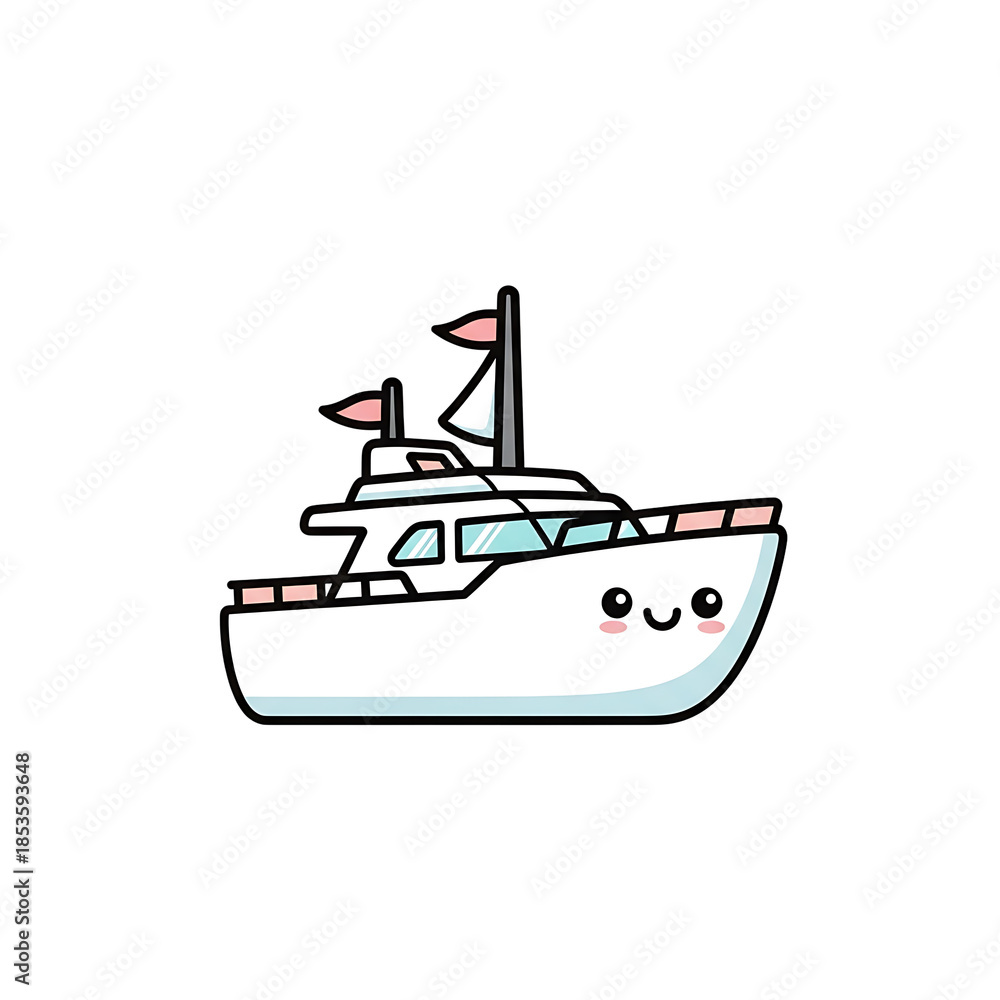 Obraz premium Cute Kawaii Yacht.