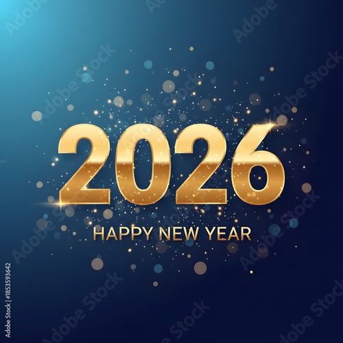 Happy New Year 2026 Luxury Gold Numbers with Sparkle Lights on Blue Background