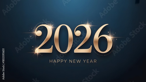 Happy New Year 2026 Luxury Gold Numbers with Sparkle Lights on Blue Background