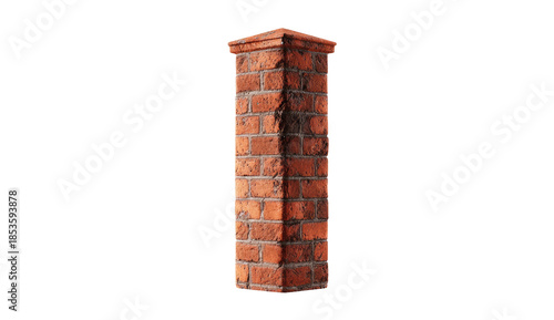 A tall, brick pillar stands isolated against a black background, with detailed texture