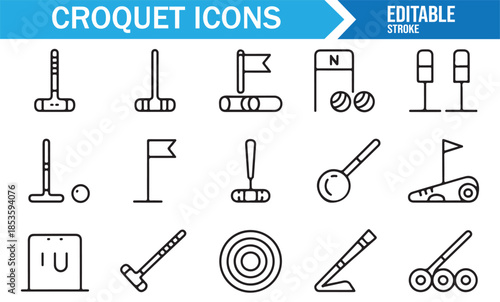 Croquet outline icons set for outdoor sports