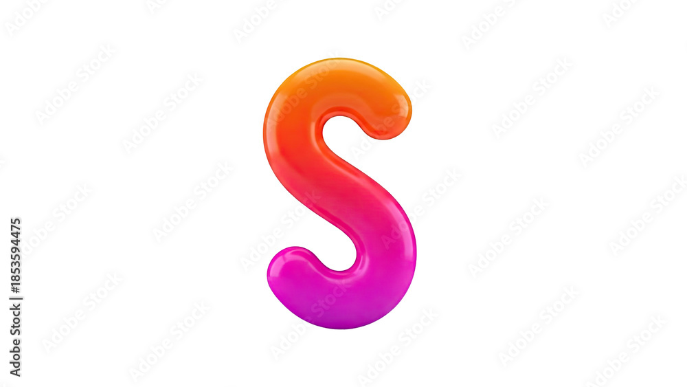 Naklejka premium Glossy 3D Letter S with Gradient Orange to Purple on White Background
