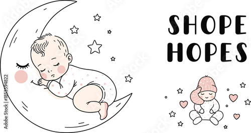 Cartoon baby sleep illustration, dreamy infant clipart, moon and stars vector, peaceful toddler artwork, emotional baby poses bundle
