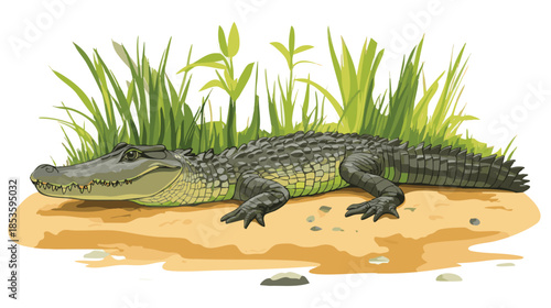 vector Cute alligator in natural habitat