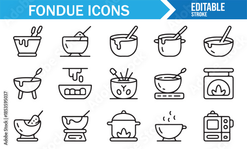 Modern food fondue outline icons set