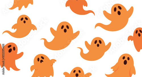 Orange cartoon ghosts on white background for halloween decoration or design
