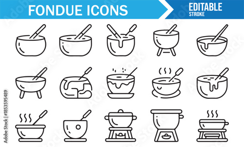 Restaurant and menu fondue outline icon set