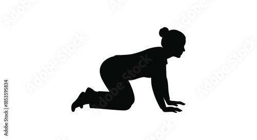 A striking black silhouette of a woman in a crawling pose showcasing dynamic human form silhouette
