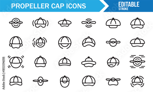 Retro propeller beanie line icon set