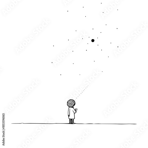 A person looking at the stars in the night sky holding a phone on a white background illustration