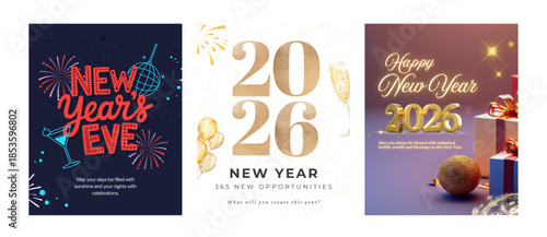 Vibrant new year's eve celebration poster with festive fireworks and cocktail