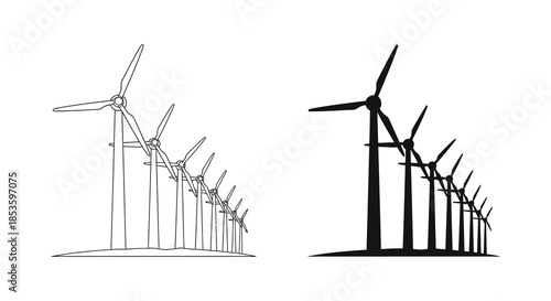A striking view of wind turbines in linear design with a bold silhouette