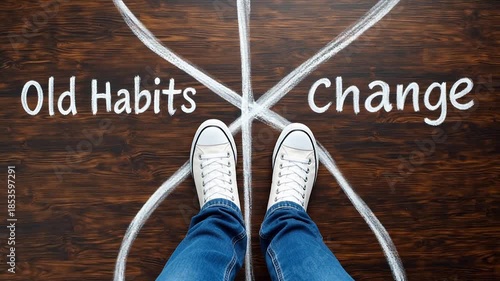 Person stands at a crossroads, choosing between old habits and embracing change.