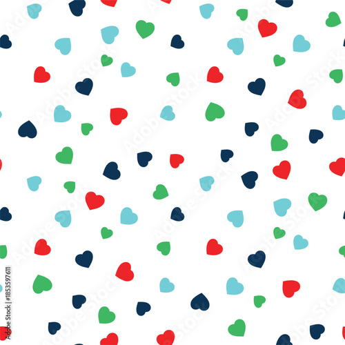 Seamless Pattern with Tiny Colorful Hearts Scattered on White Background for Valentine's Day and Textiles
