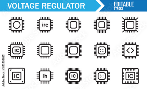 Engineering electronics line icons on white background