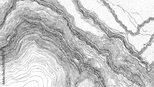 Topographic map contour lines depicting mountainous terrain and geological formations topography