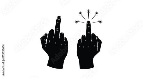 Two hands casting spells with radiating starbursts a magical gesture in black silhouette