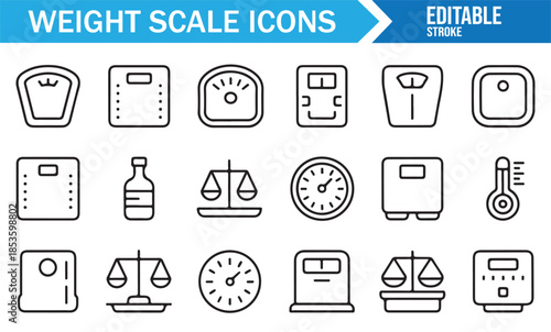 Modern thin line weight scale symbols on white background
