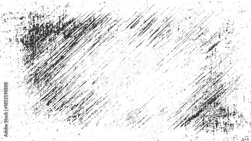 Black diagonal distressed texture with white background and scattered speckles grunge scratch rough