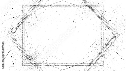 Black ink splatter and grunge frame on white background abstract border brush