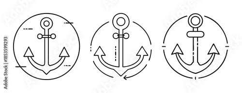 Line art anchor icons in circles, representing nautical safety and stability