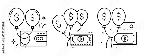 Financial prosperity concept: dollar balloons, wallet and cash reward