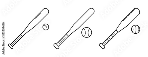 Baseball bat and ball line art illustration set on white background vector