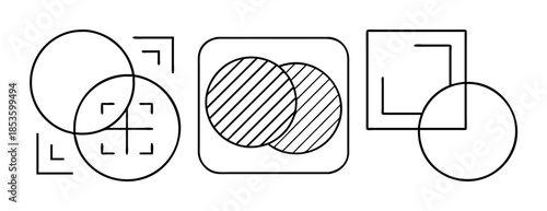 Geometric shapes line art vector illustration with circles and squares