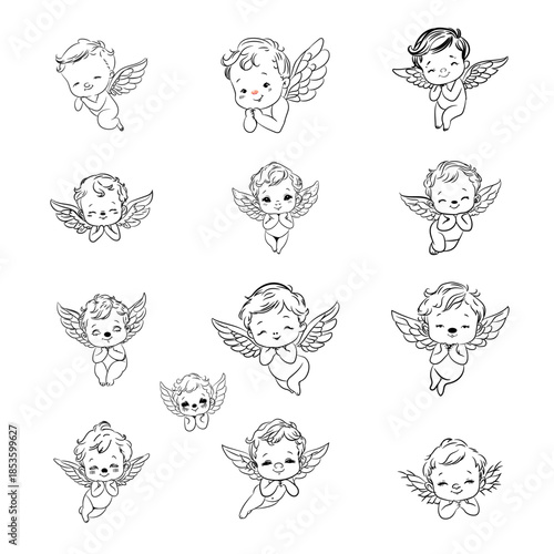 Cute Cherub Angels Line Art Collection