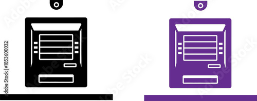Automated Teller Machine Icon Set , Front View ATM or Vending Kiosk Terminal with Security Camera and Card Slot