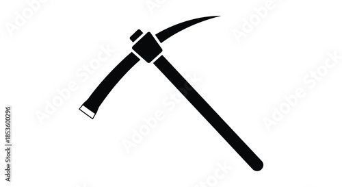 A stark black outline of a traditional hand tool a pickaxe presented as a silhouette