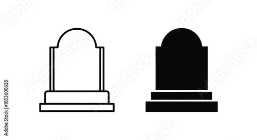 A contrasting depiction of two tombstone designs one outlined and one as a bold silhouette