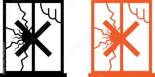 Cracked screens with X marks in black and orange