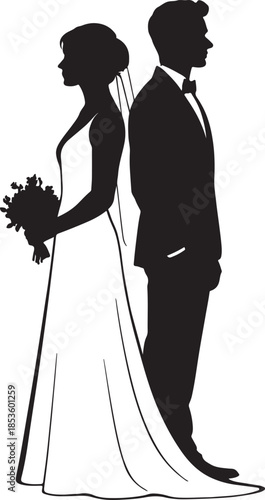 Silhouette of a bride and groom
