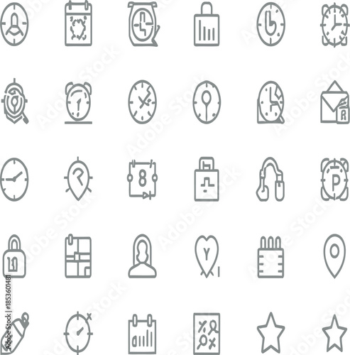 Time Management and Planning Icons: A collection of meticulously crafted, minimalist icons representing diverse aspects of time management, scheduling, and planning.