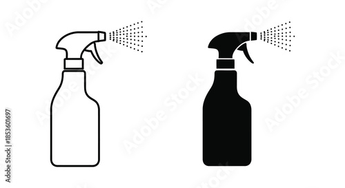 Two spray bottles depicted in contrasting line styles one outlined and one as a silhouette