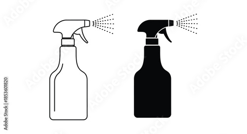 Two spray bottles one outlined and the other a dark shape showcasing cleaning tools silhouette