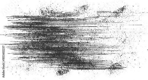 Black horizontal distressed lines and speckles on white background grunge texture abstract