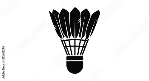 A striking black and white depiction of a badminton shuttlecock showcasing a minimalist silhouette