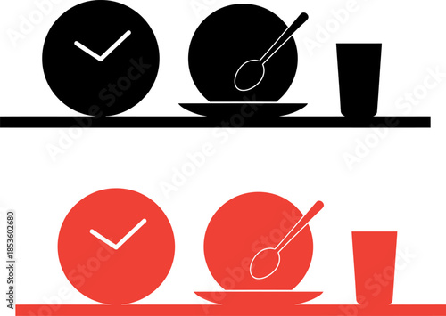 Simple icons depicting meal times with utensils and plates