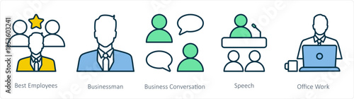 A set of 5 business icons as best employees, businessman, business conversation