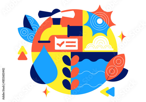 Water Conservation Awareness Vector Illustration Featuring Sustainable Usage Environmental Protection For Future Generations Background