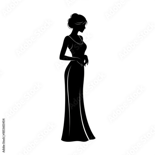 Elegant woman in a long dress silhouette standing confidently