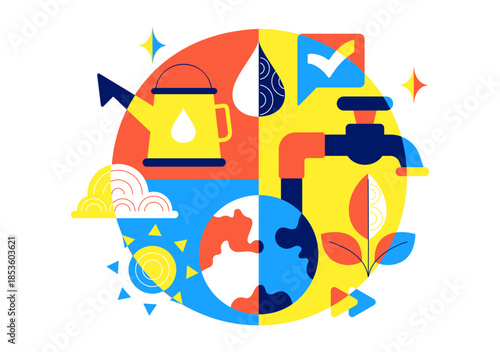 Water Conservation Awareness Vector Illustration Featuring Sustainable Usage Environmental Protection For Future Generations Background